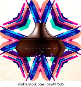 Cosmetics ads with hydrating facial cream mask bottle isolated on glitter particles background with geometric modern elements