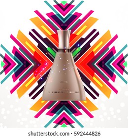 Cosmetics ads with hydrating facial cream mask bottle isolated on glitter particles background with geometric modern elements