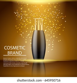 Cosmetics ads template poster of premium perfume spray bottle. Vector 3d illustration for design  placard, presentation, banners and cover.