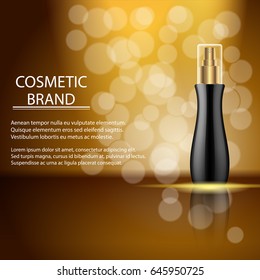 Cosmetics ads template poster of premium perfume spray bottle. Vector 3d illustration for design  placard, presentation, banners and cover.