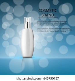 Cosmetics ads template poster of premium perfume spray bottle. Vector 3d illustration for design  placard, presentation, banners and cover.