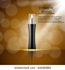 Cosmetics ads template poster of premium perfume spray bottle. Vector 3d illustration for design  placard, presentation, banners and cover.