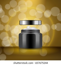 Cosmetics ads template poster of premium facial cream for sale. Vector 3d illustration for design  placard, presentation, banners and cover.