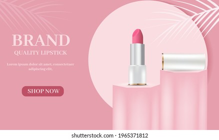 Cosmetics advertisement template with lipstick on stage in geometric shape