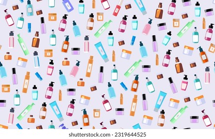 Cosmetics background seamless pattern with cosmetics
