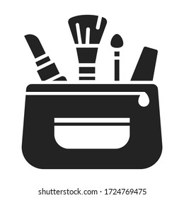 Cosmetics bag black glyph icon. Beauty industry. Professional facial make up. Pictogram for web page, mobile app, promo.
