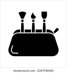 Cosmetics bag black line icon. Beauty industry. Professional facial make up. vector illustration on white background