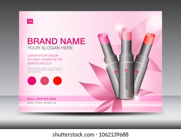 Cosmetics Banner design Template vector illustration, lipstick mask bottle isolated, Brochure flyer, product design, advertisement layout, poster, card, web page, beauty product, magazine ads, cover