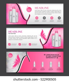 Cosméticos Diseño de pancartasVector de plantillas, banner horizontal, banner rosa, diseño de volante de folletos, diseño de anuncios