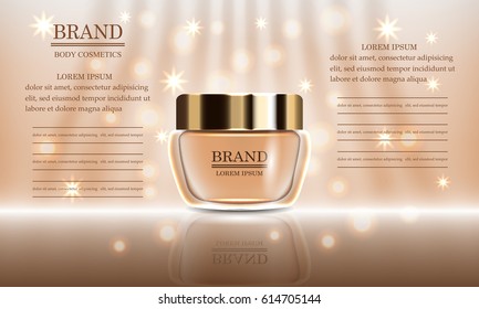 Cosmetics beauty body series, ads of premium collagen oil cream for skin care, template for design poster, placard, product presentation, banners, cover, vector illustration.