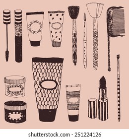 cosmetics and beauty doodle set