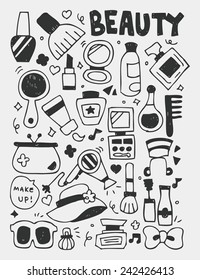 Cosmetics beauty elements doodles hand drawn line icon, eps10