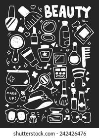 Cosmetics beauty elements doodles hand drawn line icon, eps10