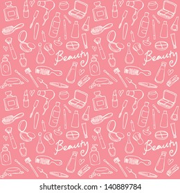 Cosmetics & beauty icons seamless pattern