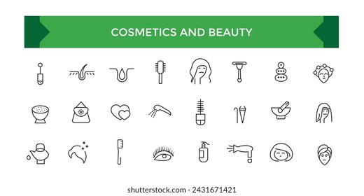 Cosmetics and beauty line icons collection. Big UI icon set in a flat design. Thin outline icons pack. Vector illustration