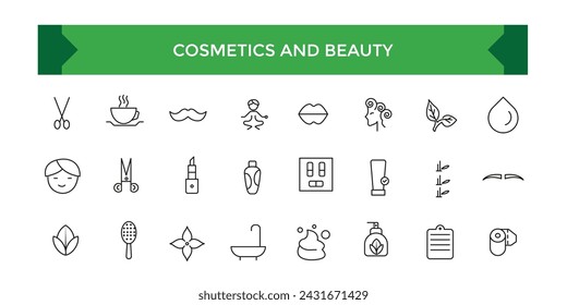 Cosmetics and beauty line icons collection. Big UI icon set in a flat design. Thin outline icons pack. Vector illustration