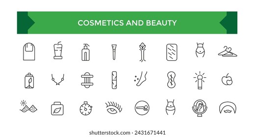 Cosmetics and beauty line icons collection. Big UI icon set in a flat design. Thin outline icons pack. Vector illustration