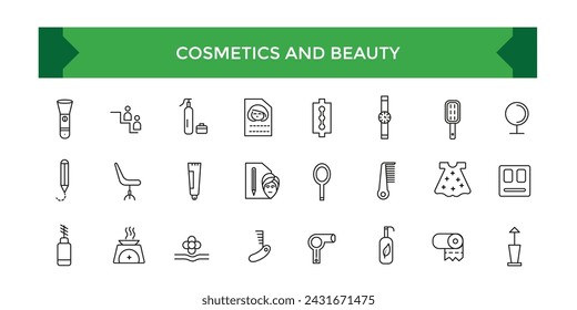 Cosmetics and beauty line icons collection. Big UI icon set in a flat design. Thin outline icons pack. Vector illustration