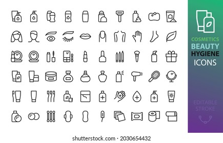 Cosmetics, beauty and personal hygiene isolated icons set. Set of decorative cosmetics, oral, body, skin  and face care vector icons