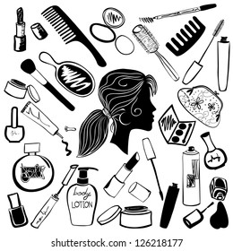 Cosmetics and beauty products icon set