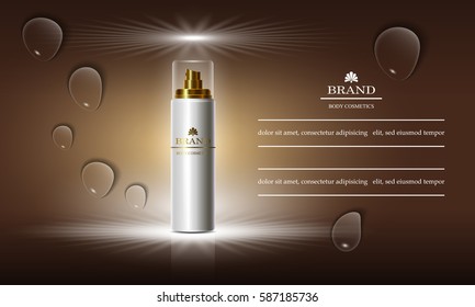 Cosmetics beauty series, ads of premium spray cream  for skin care. Template for design poster, placard, presentation, banners, cover, vector illustration.