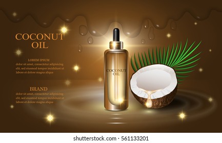 Cosmetics Beauty Series, Premium Coconut Oil Cream For Skin Care. Template For Design Poster, Placard, Presentation, Banners, Covers, Vector Illustration.