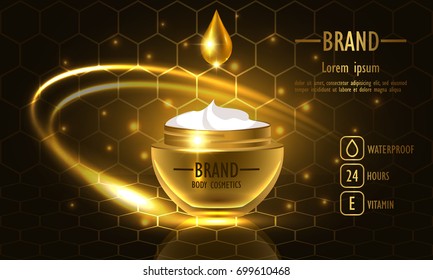 Cosmetics beauty series, premium Honey Cream packaging for skin care. Template for design poster, placard, presentation, banners, cover, vector illustration 