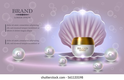 Cosmetics beauty series, premium Pearl Cream packaging for skin care. Template for design poster, placard, presentation, banners, covers, vector illustration 