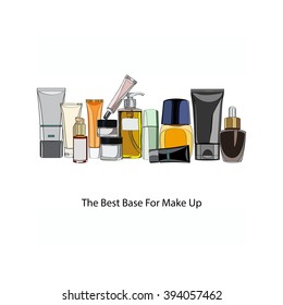 Cosmetics: the best base for make-up. vector illustration of cosmetic products