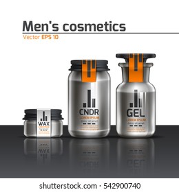 Cosmetics for body care products for men. Package design. Vector illustration