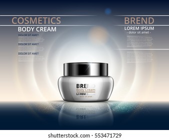 Cosmetics for body cream. Jar for design on a light background. Vector illustration