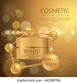 Cosmetics for body cream. Jar for design on a light background. Beautiful realistic vector illustration for advertisement of organic cosmetic series with face cream container and pearls