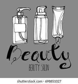 Cosmetics for the body, face. Vector fashion female makeup brush