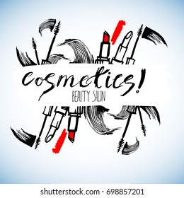 Cosmetics for the body, face. Vector fashion female makeup brush