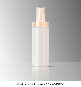 Cosmetics bottle can sprayer container in realistic glossy glass or plastic material. Atomizer dispenser spray mockup template for cream, emulsion, and other cosmetics or medical products.