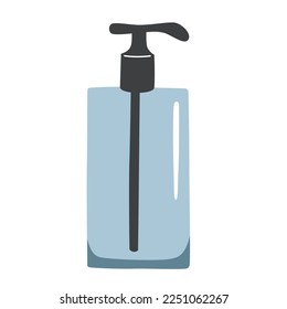 Cosmetics bottle icon, vector doodle illustration of dispenser with pump top, bathroom products, skincare concept, soap or shower gel, isolated colored clipart on white background