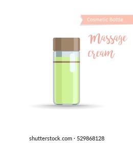 Cosmetics bottle product with hand drawn inscription massage cream. Vector illustration.