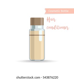 Cosmetics bottle product with hand drawn inscription hair conditioner. Vector illustration