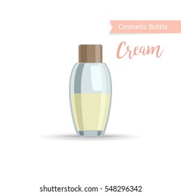 Cosmetics bottle product with hand drawn inscription cream. Vector illustration