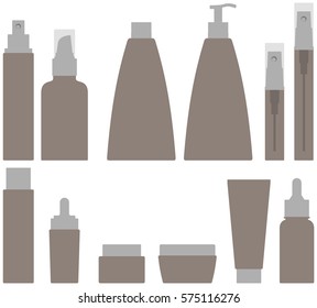 Cosmetics bottle set on white background. Cosmetic icon collection