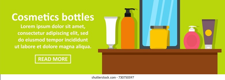 Cosmetics bottles banner horizontal concept. Flat illustration