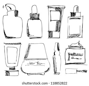 Cosmetics bottles set. Vector