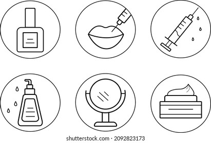 Cosméticos y productos de aseo, un conjunto de símbolos simples. Ilustración monocromática vectorial aislada. Un conjunto de iconos para productos de cuidado. Icono de moda.