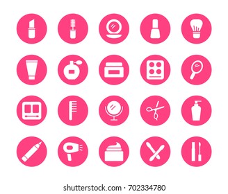 Cosmetics circular icons set