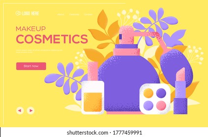 Cosmetics concept flyer, web banner, ui header, enter site. Grain texture and noise effect. Place for text, place for copying.