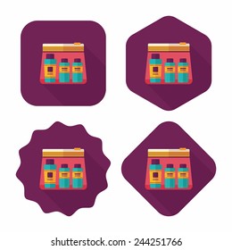 cosmetics containers flat icon with long shadow