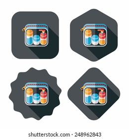cosmetics containers flat icon with long shadow
