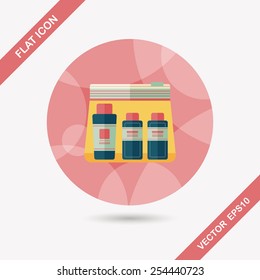 cosmetics containers flat icon with long shadow