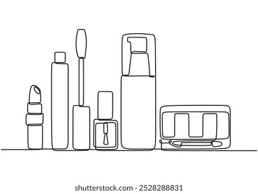 cosméticos desenho contínuo de uma linha. Beleza e conceito de moda. Ilustração de vetor minimalista isolada no fundo branco.