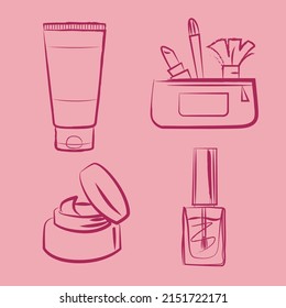 cosmetics cream makeup, bag and nail polish